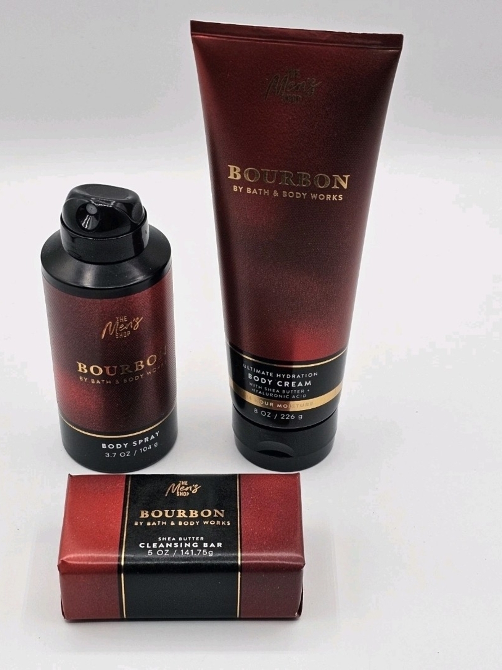Bath & Body Works Men’s Bourbon 3-Piece Set Body Spray Cream Soap NEW